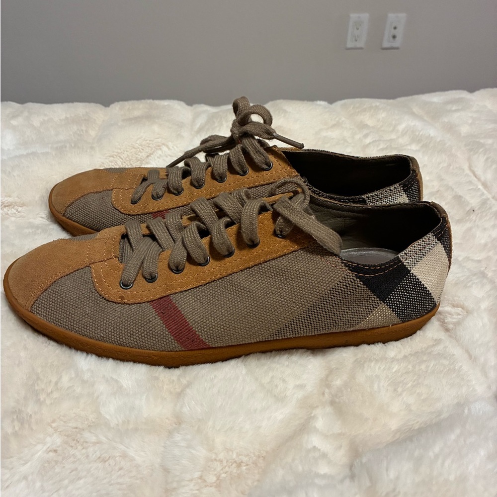 Burberry Brown and Tan Plaid Sneakers